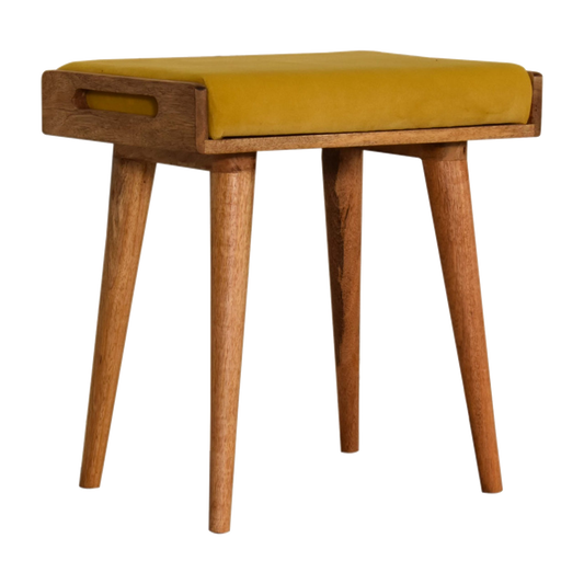 Mustard Velvet Tray Style Footstool