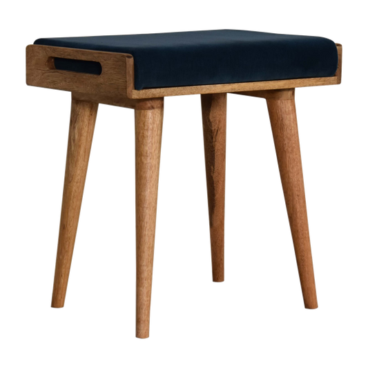 Teal Velvet Tray Style Footstool
