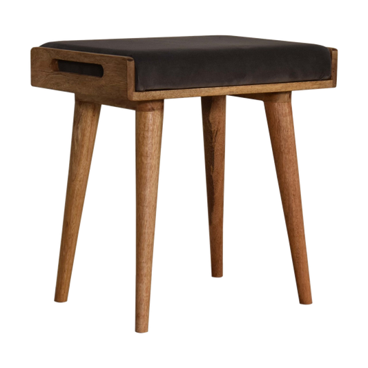Grey Velvet Tray Style Footstool