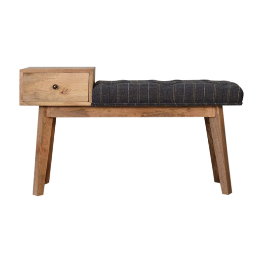 Pewter Tweed Bench with 1 Drawer