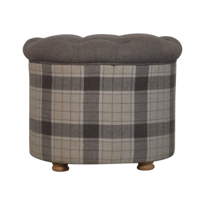 Deep Button Round Checked Footstool