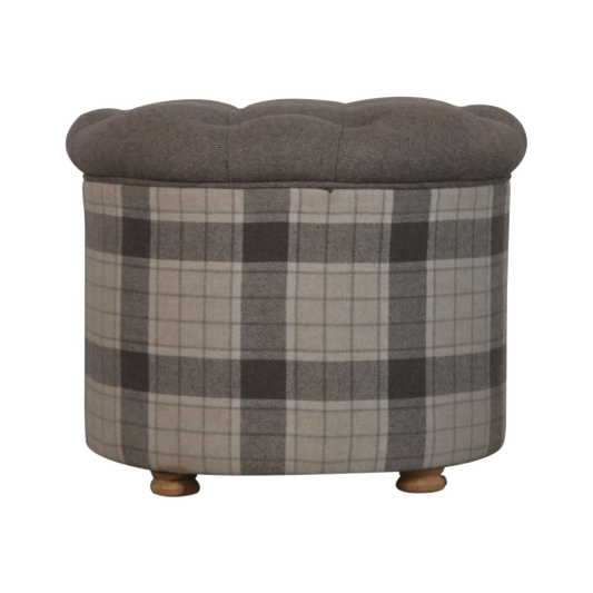 Deep Button Round Checked Footstool