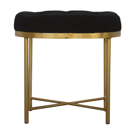 Clover Black Velvet Footstool