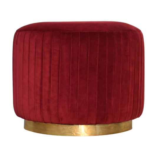 Wine Velvet Pleated Footstool