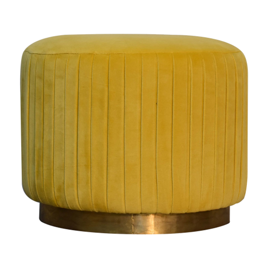 Mustard Velvet Pleated Footstool