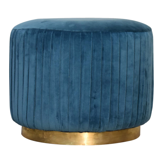 Teal Velvet Pleated Footstool