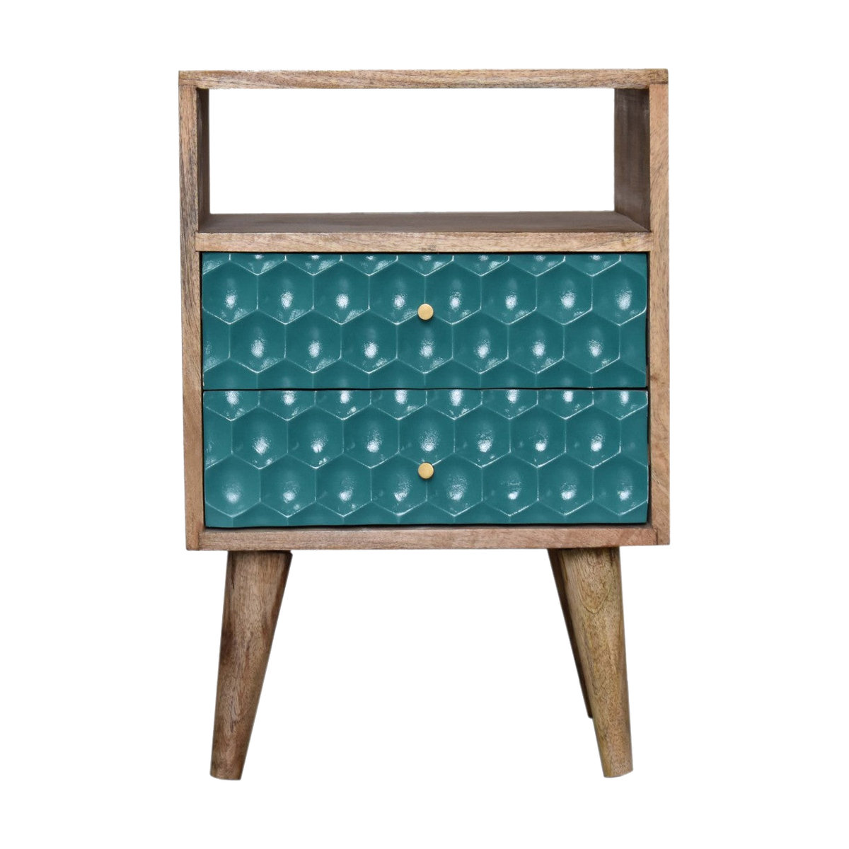 Honeycomb Teal Open Slot Bedside