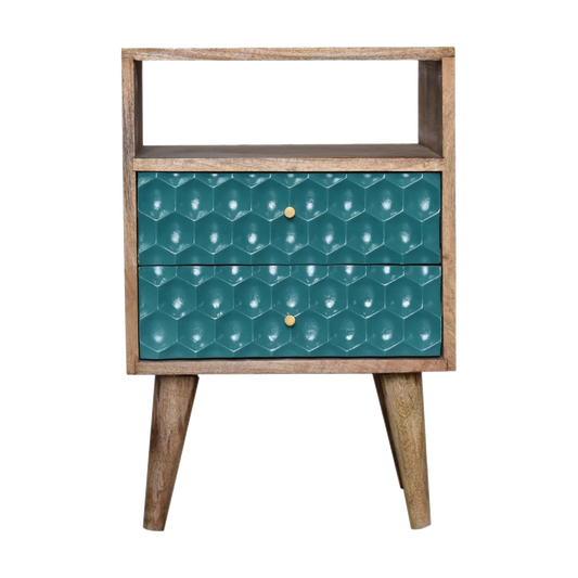Honeycomb Teal Open Slot Bedside