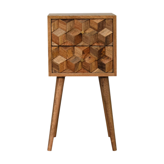 Mini Cube Carved 2 Drawer Bedside