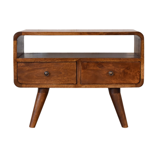 Mini Chestnut Curved Media Unit with 2 Drawers
