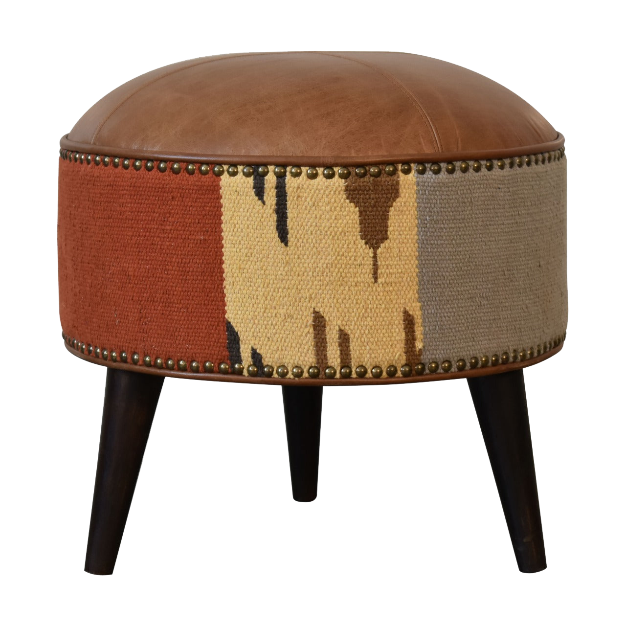 Durrie & Leather Mixed Footstool
