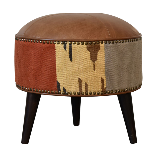 Durrie & Leather Mixed Footstool