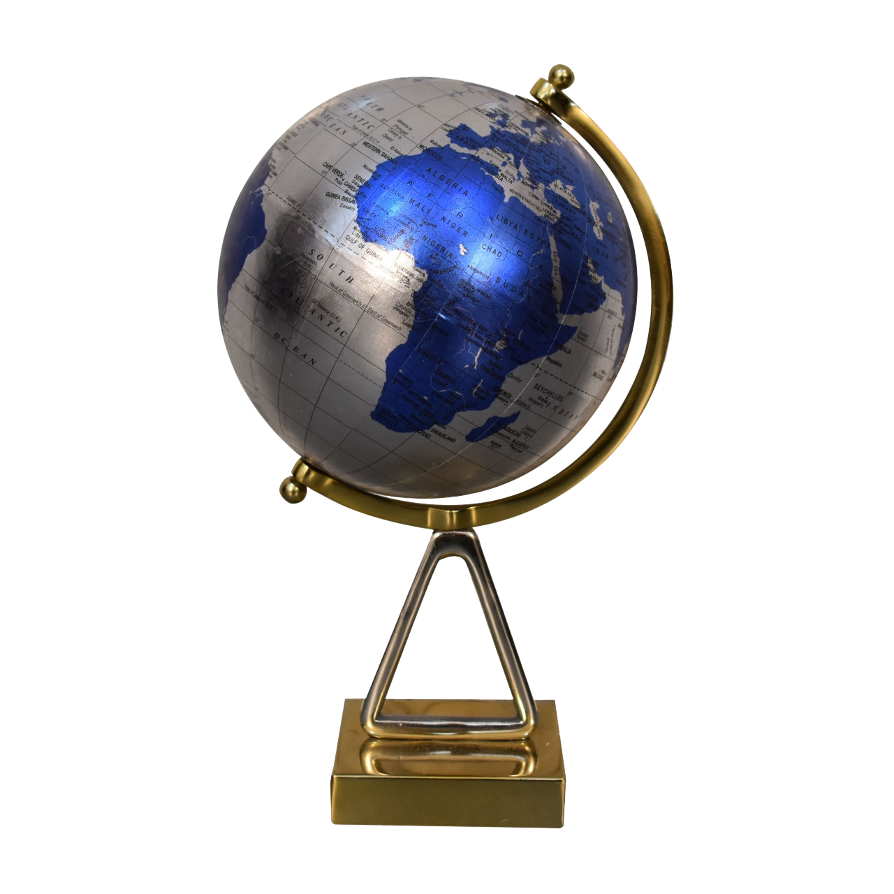 Mixed Chrome and Brass Blue Globe
