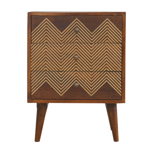 3 Drawer Brass Chevron Bedside