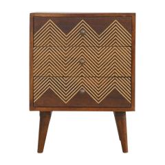 3 Drawer Brass Chevron Bedside