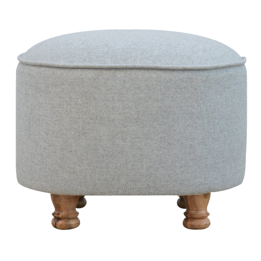 Light Grey Tweed Oval Footstool