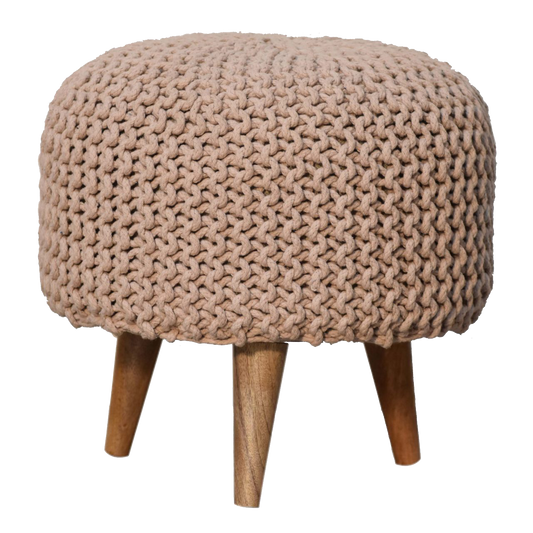 Keeva Beige Round Footstool