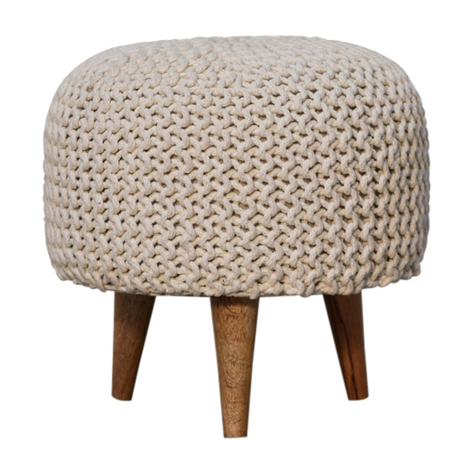 Keeva White Round Footstool