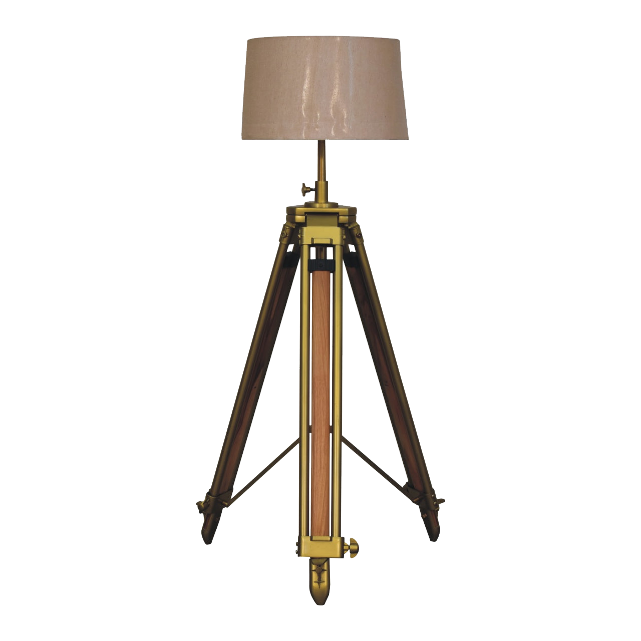 Brass Plated and Wooden Floor Lamp