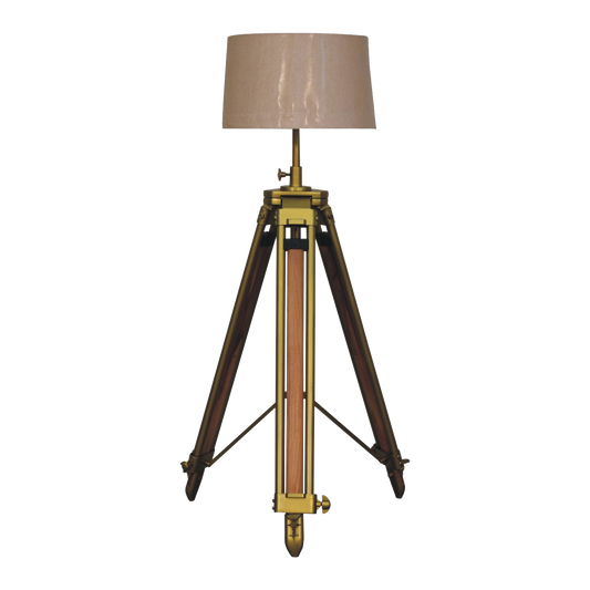 Brass Plated and Wooden Floor Lamp