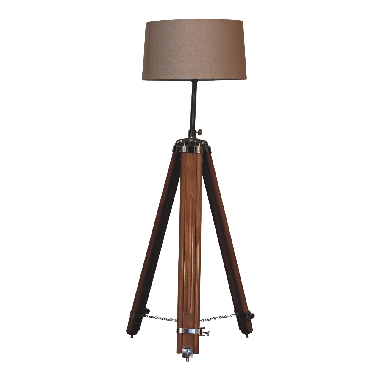 Chrome x Wood Teak Floor Lamp