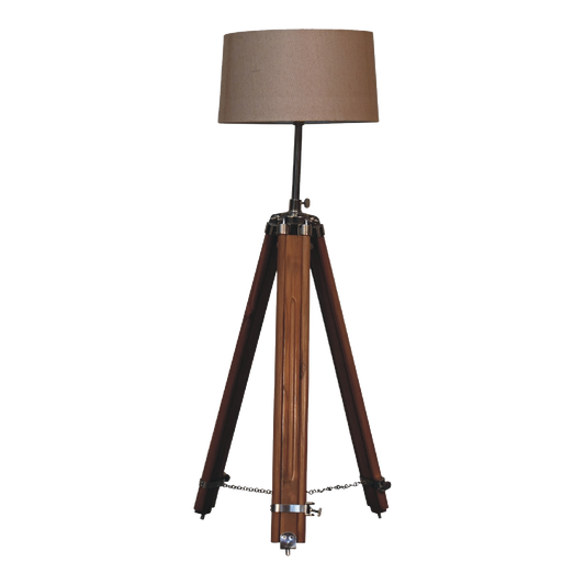 Chrome x Wood Teak Floor Lamp
