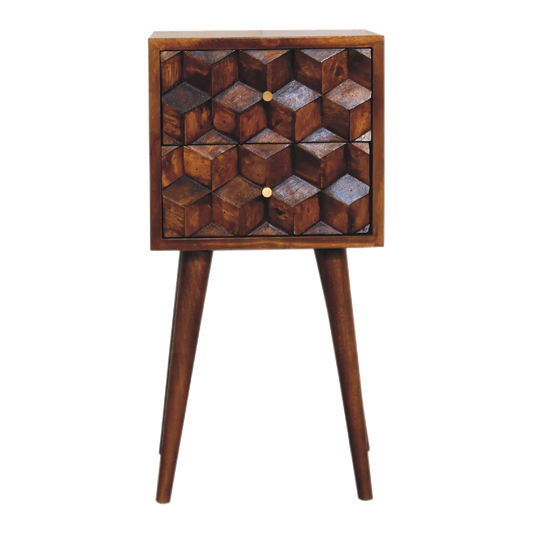 Mini Chestnut Cube 2 Drawer Bedside