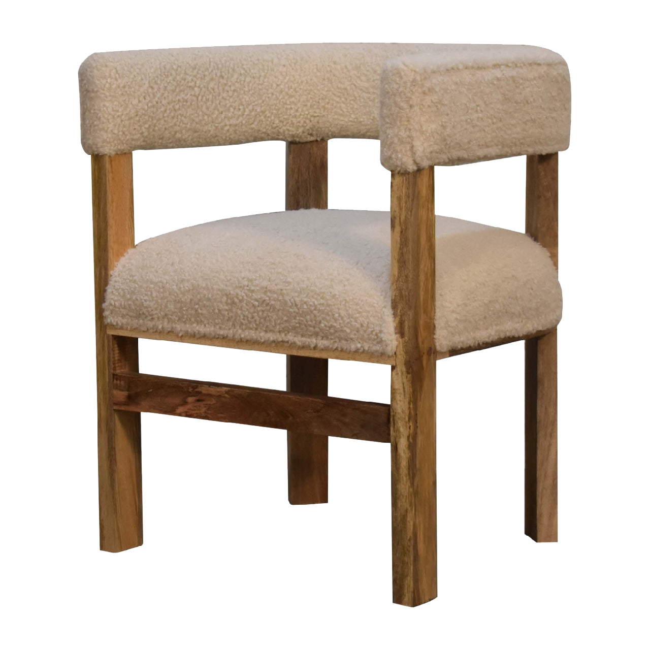Cream Boucle Solid Wood Chair