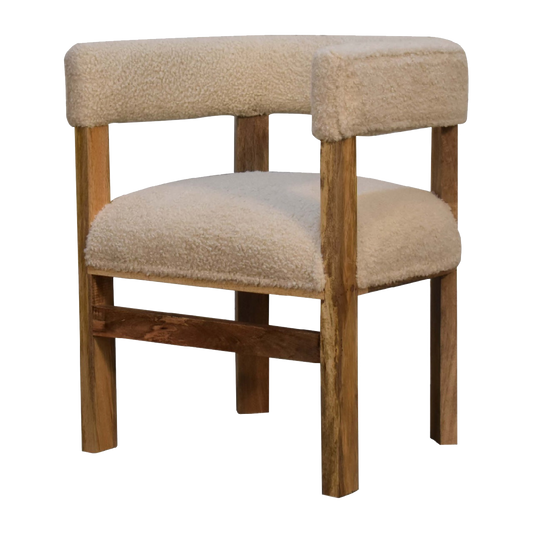 Cream Boucle Solid Wood Chair