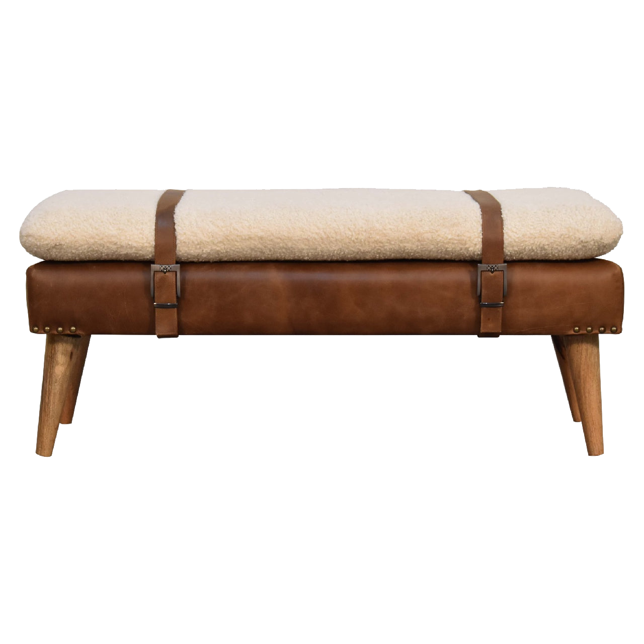 Bouclé Buffalo Hide Leather Bench