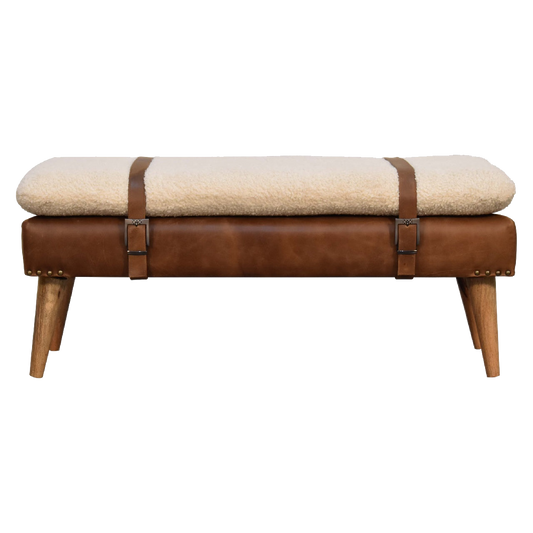 Bouclé Buffalo Hide Leather Bench