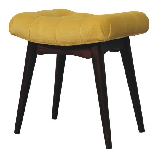 Mini Mustard Velvet Curved Bench