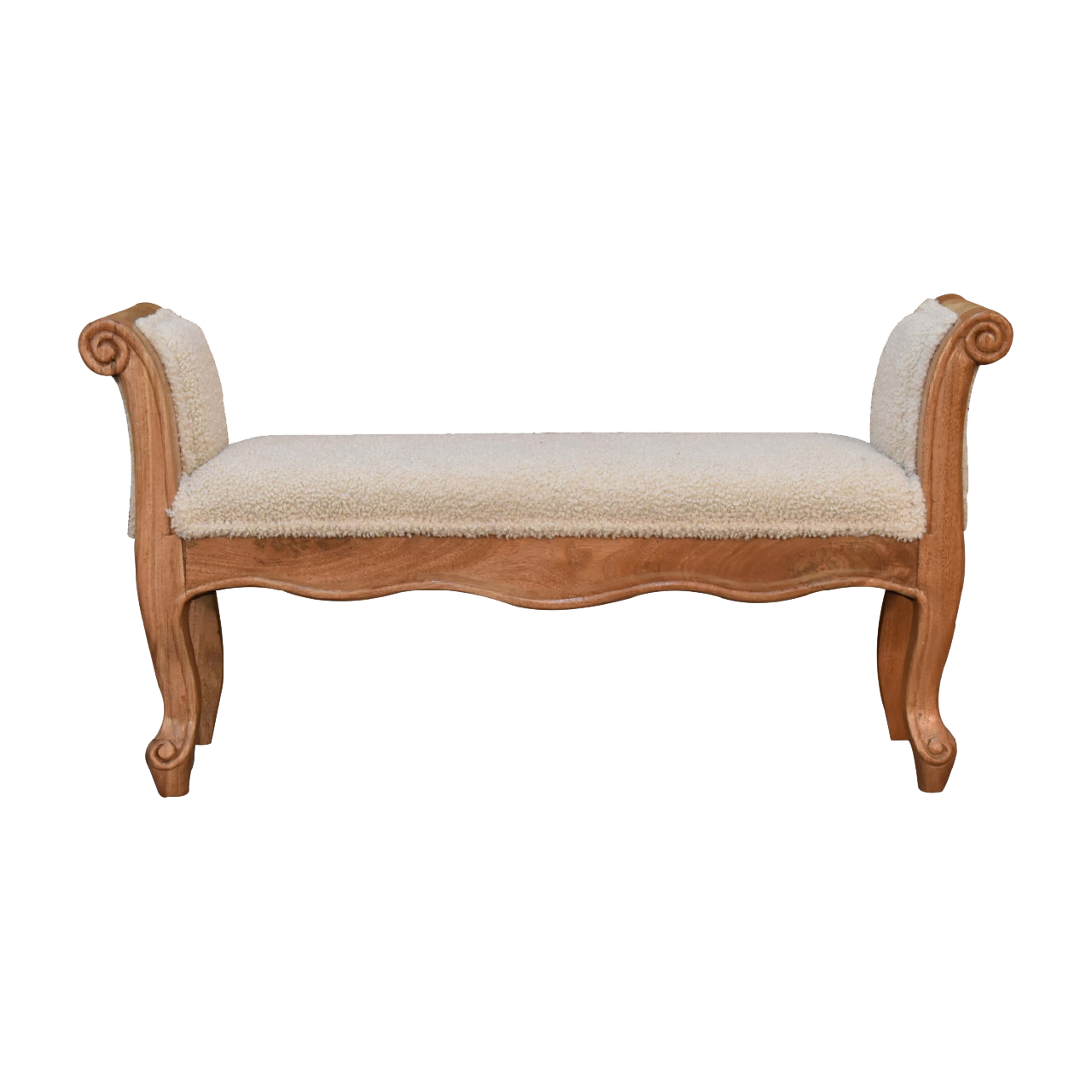 Cream Boucle French Style Bench