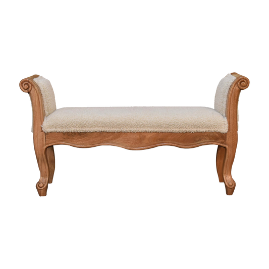 Cream Boucle French Style Bench