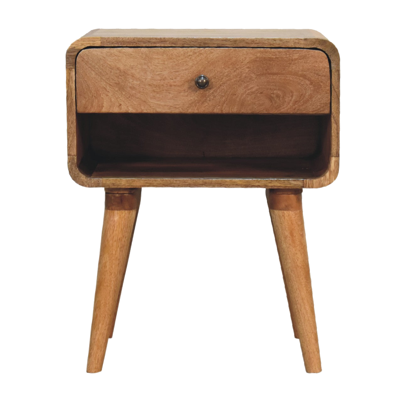 Curved Oak-ish Open Bedside