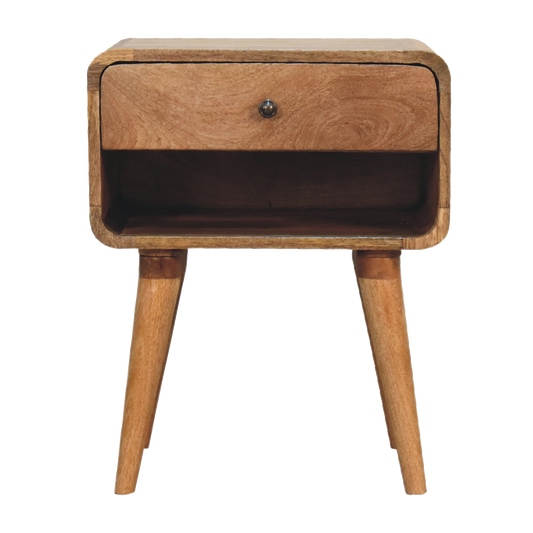 Curved Oak-ish Open Bedside