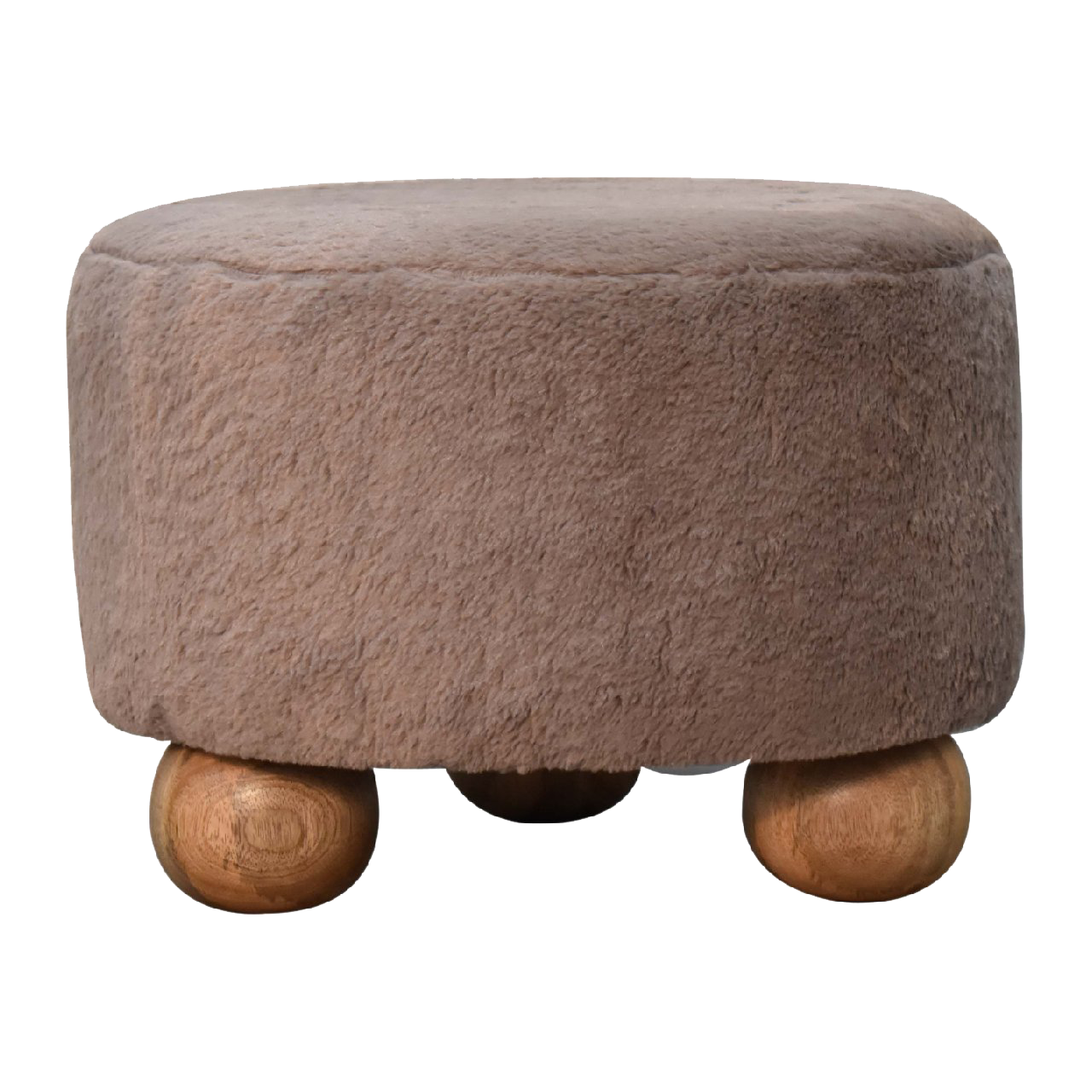 Mocha Faux Fur Round Ball Footstool