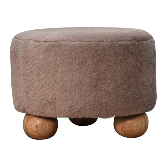 Mocha Faux Fur Round Ball Footstool