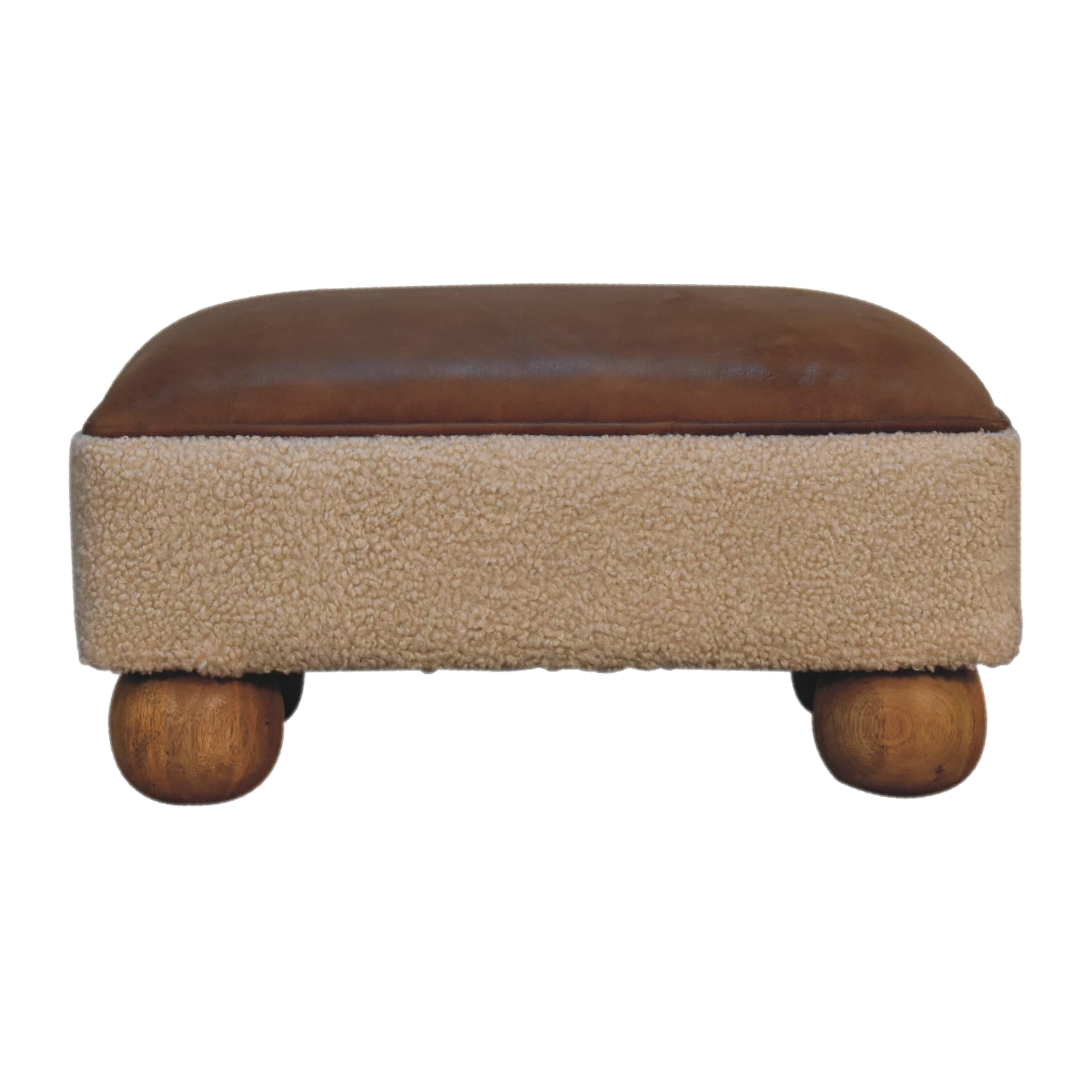 Tan Leather Boucle Ball Footstool