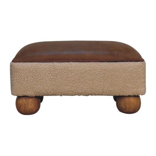 Tan Leather Boucle Ball Footstool