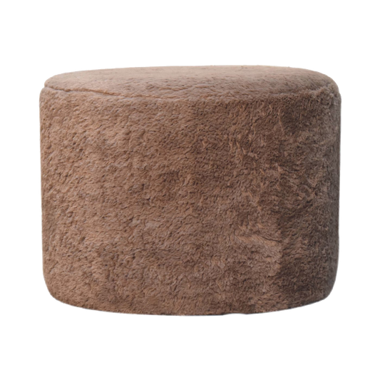 Mocha Faux Fur Round Footstool