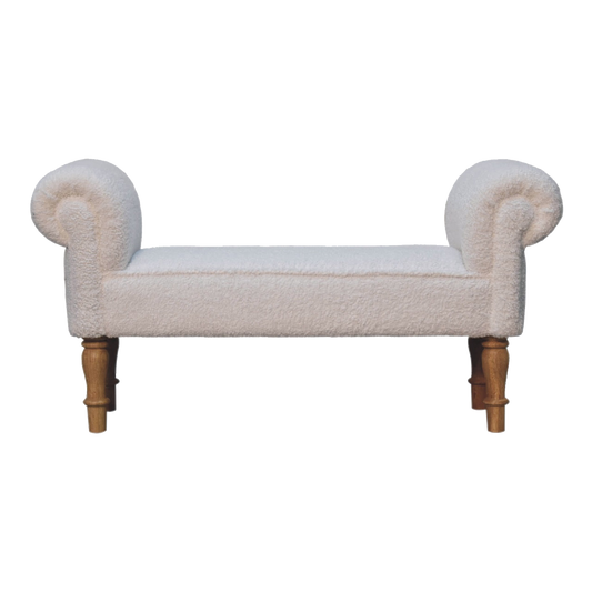 White Boucle Bedroom Bench