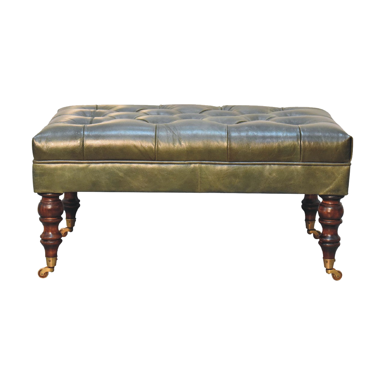 Buffalo Green Leather Ottoman with Castor Legs