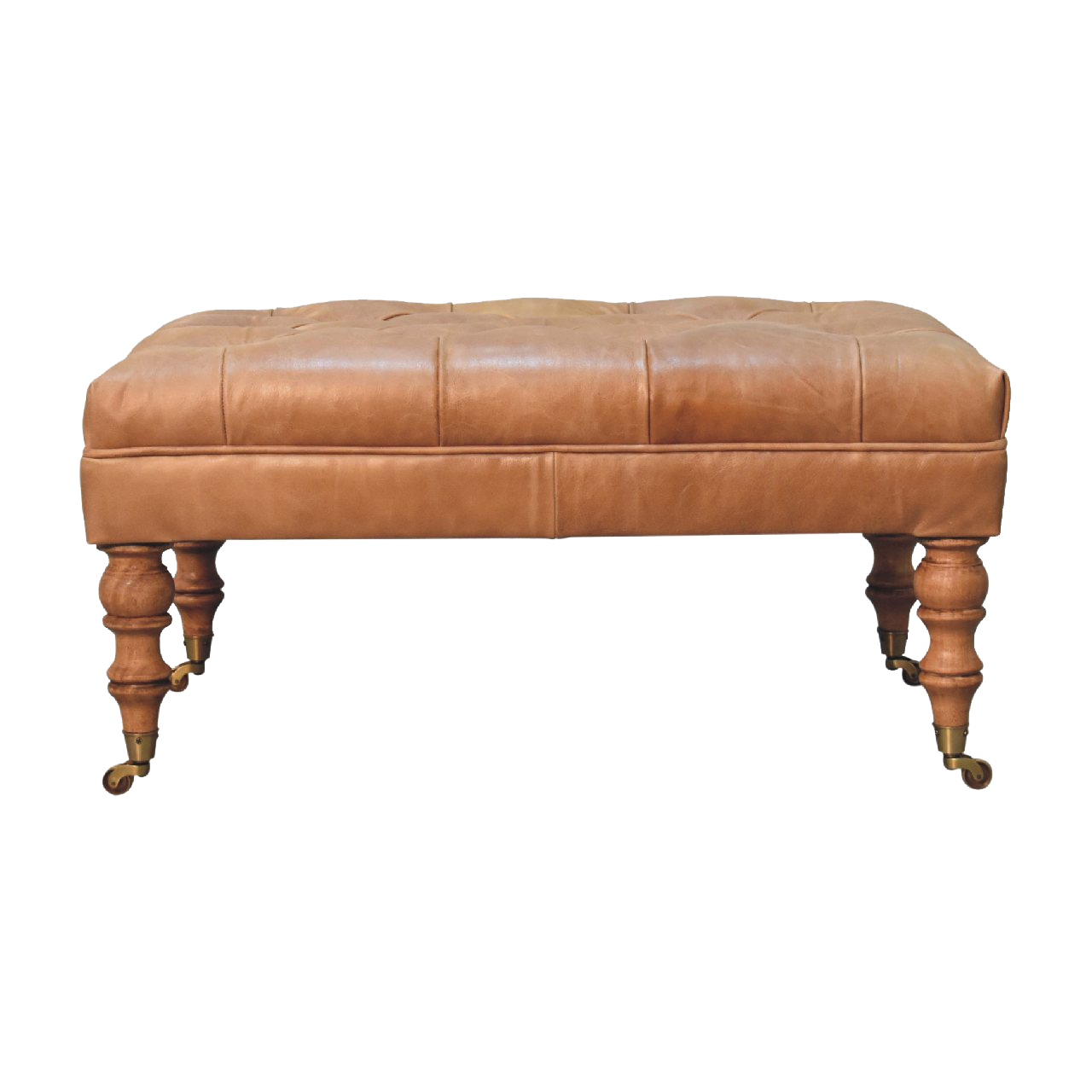 Buffalo Tan Leather Ottoman with Castor Legs