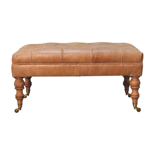 Buffalo Tan Leather Ottoman with Castor Legs