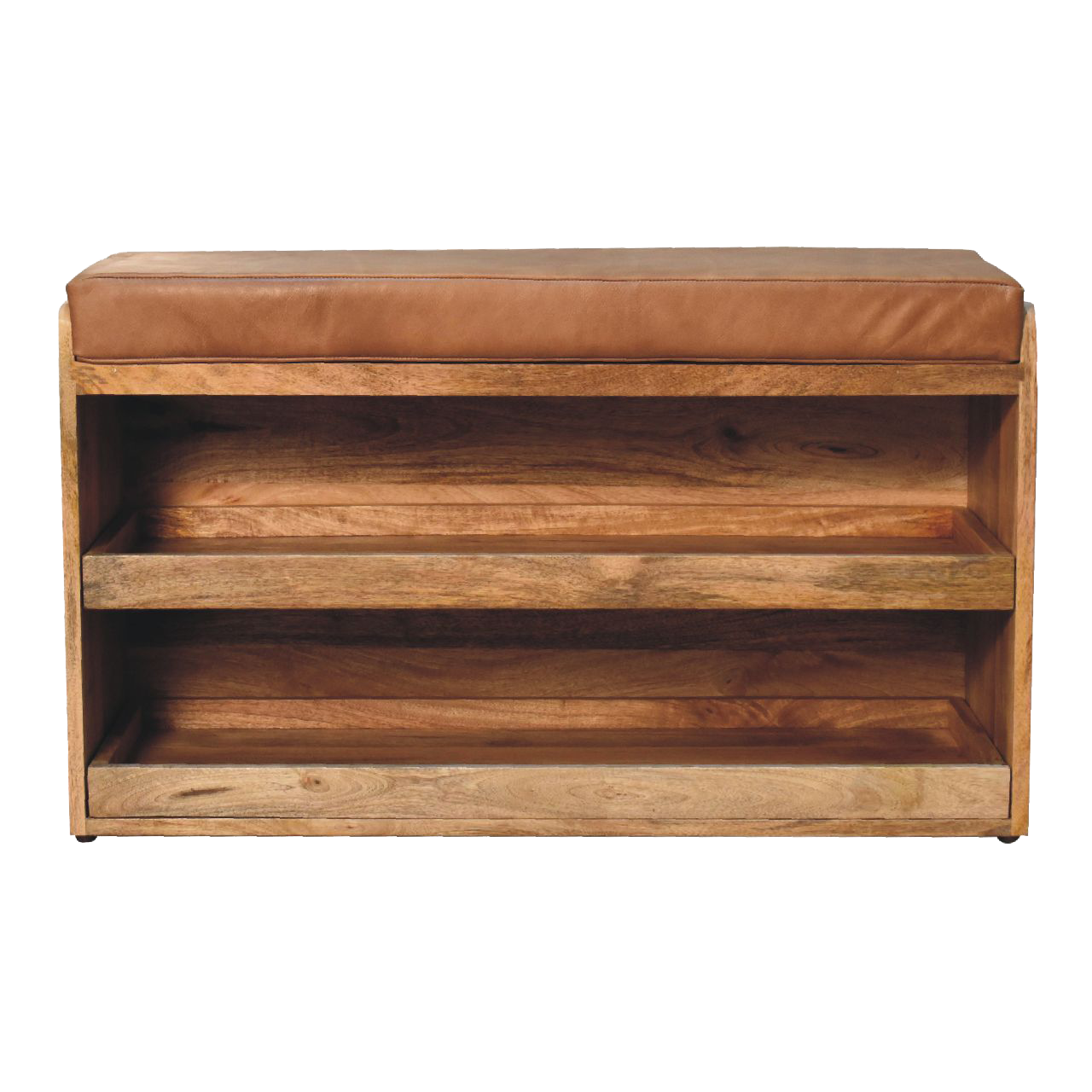 Buffalo Hide Pull out Oak-ish Shoe Storage Bench