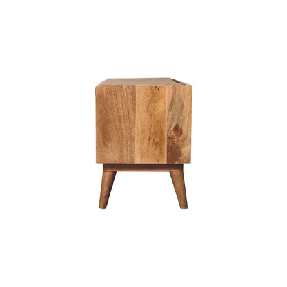 Oak-Style Bench with Tan Leather Padded Seat