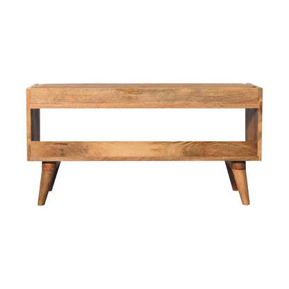 Oak-Style Bench with Tan Leather Padded Seat