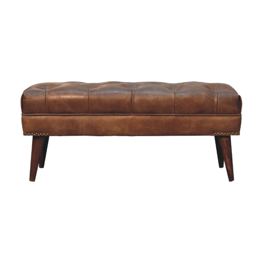 Harbour Brown Leather Bench