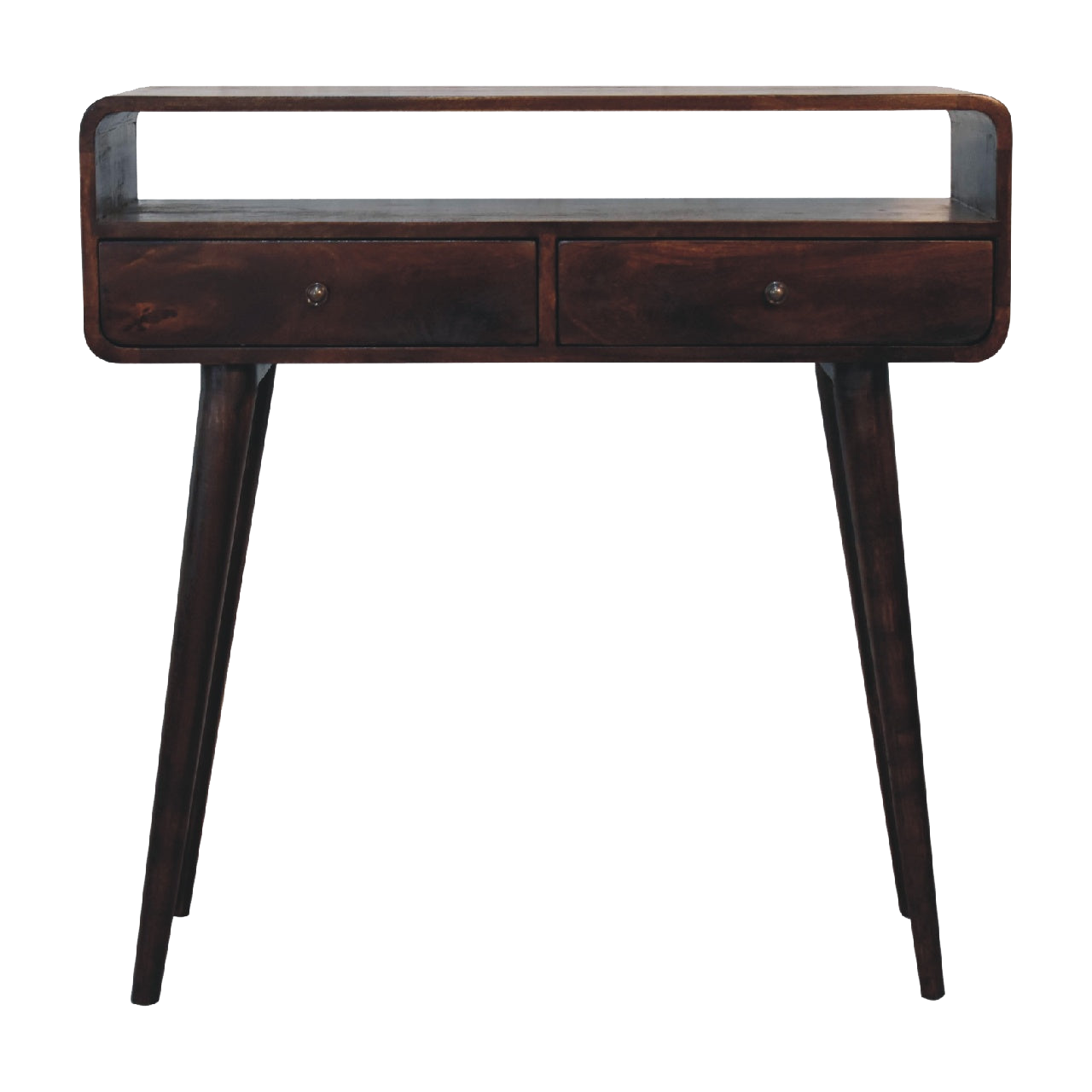 Curved Light Walnut Console Table